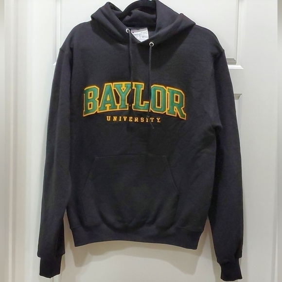 NWT CHAMPION BAYLOR UNIVERSITY BLACK HOODIE SWEATSHIRT UNISEX SMALL GREEN YELLOW - Picture 2 of 13